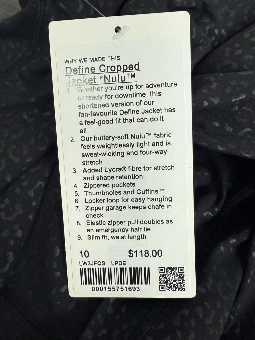 LuluLemon Define Cropped Jacket Nulu in Leopardo Shift Micro Emboss Black - Picture 5 of 6